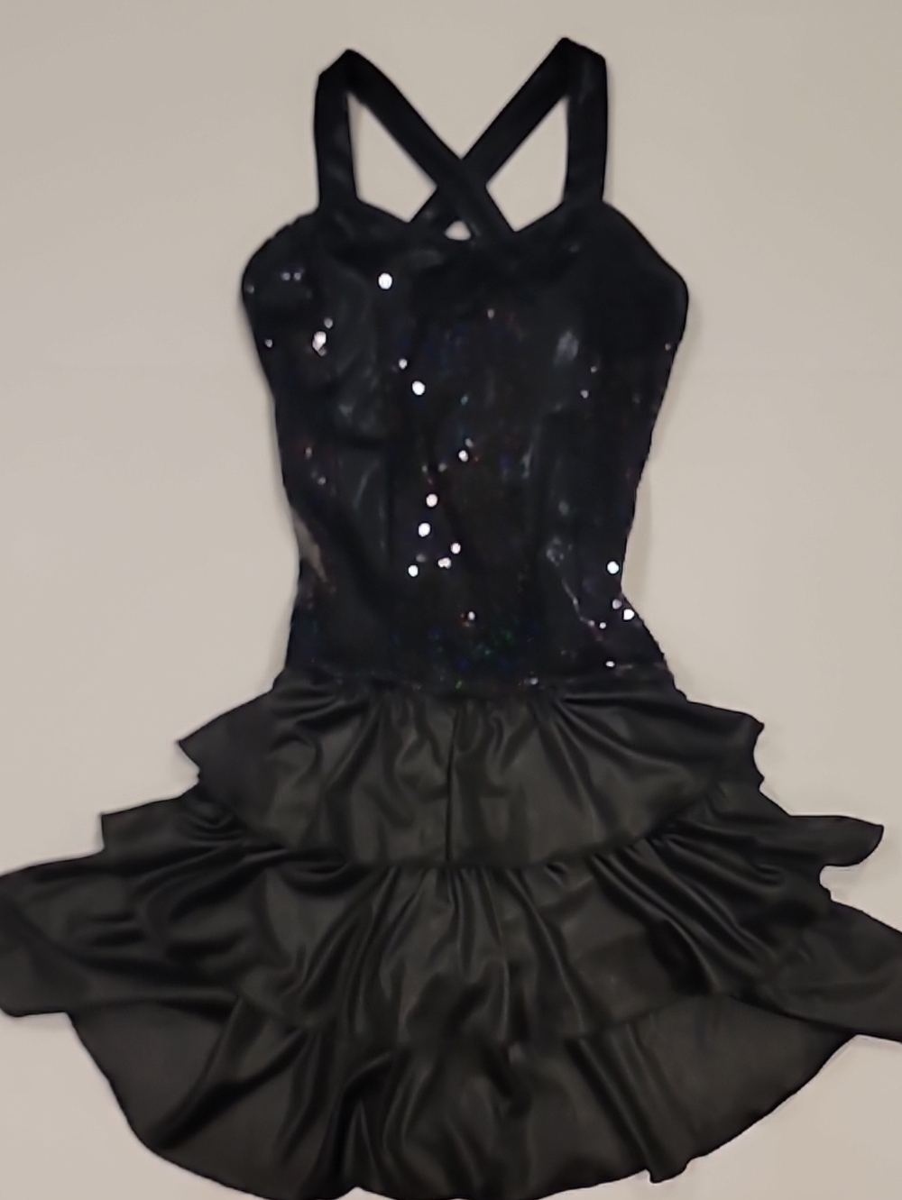 Black Sequin Ruffle Tiered Dress Large 12/14 - Picture 5 of 11